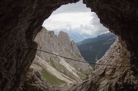 Mountain Landscape From Rock Tunnel Lagazuoi Tunnel Dolomites
