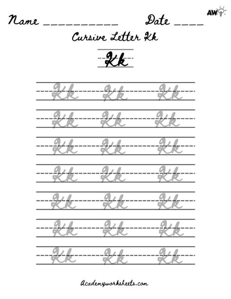 Learn To Write K K In Cursive Easily Academy Worksheets