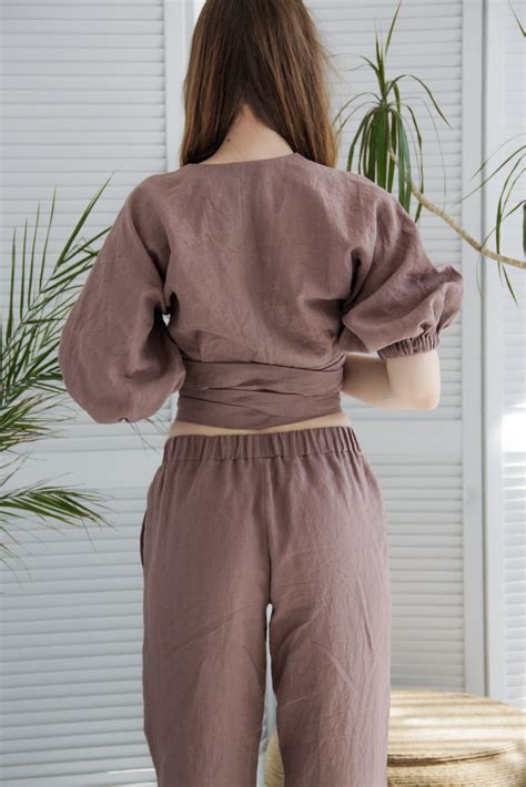 Linen Two Piece Set Linen Suit Women Crop Top And Pants Set Etsy Uk