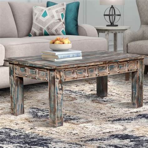 Distressed Wood Coffee Table Display Cabinet