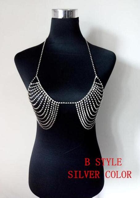 new style women silver plated chains layers silver rhinestone bra chains sexy bra chains jewelry