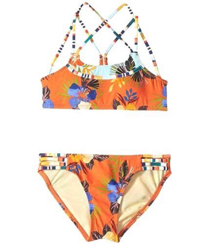 150 Hobie Swimwear Girls Orange Floral Strappy Two Piece Bikini Swim