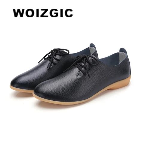 Woizgic Women Ladies Female Mother Leather Shoes Flats Loafers Cow