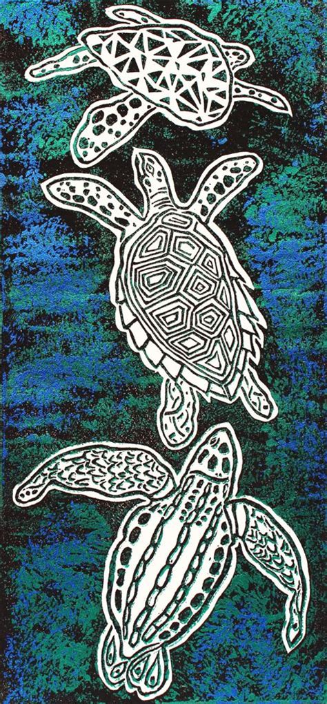 Turtle Awe Linoprint By Jody Bare Linocut Printmaking Linocut