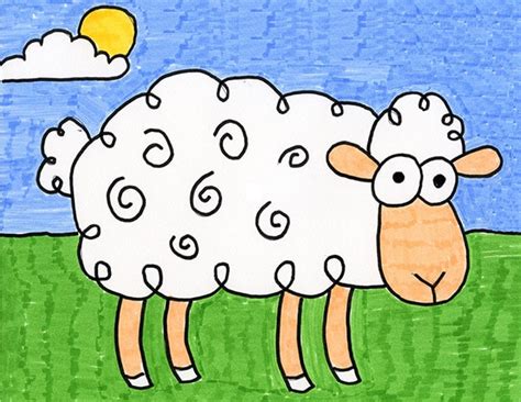 Easy How To Draw A Cartoon Sheep Tutorial And Cartoon Sheep Coloring