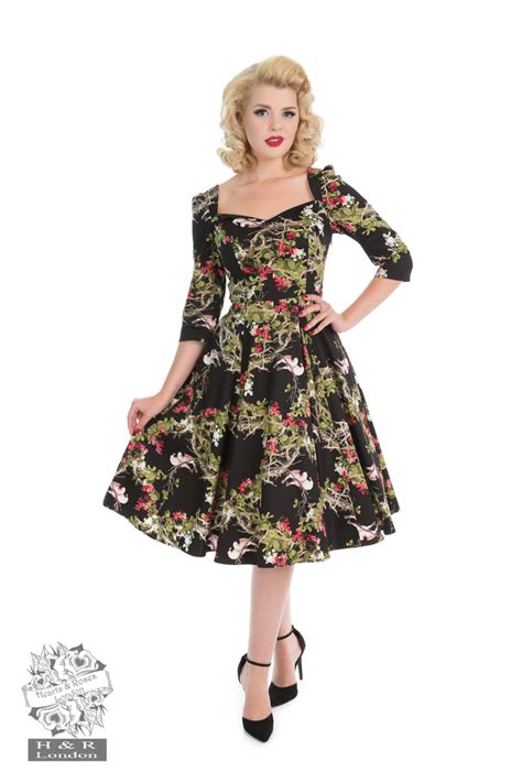 Into The Woods Dress In Black Hearts And Roses London