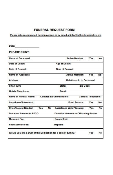17 Printable Funeral Template Forms Fillable Samples In Pdf Word To