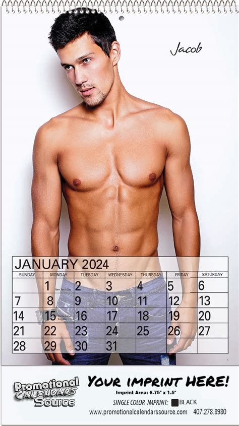 Male Models Calendar With Top Spiral Size X