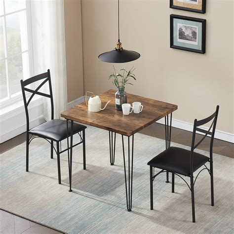 3 Piece Dining Table Set Dining Room Table With Chairs Sturdy Metal
