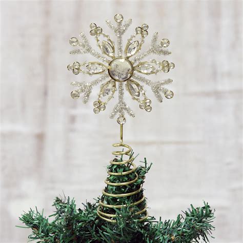 Faux Gemstone Covered Snowflake Tree Topper Shimmering Snowflake Novica