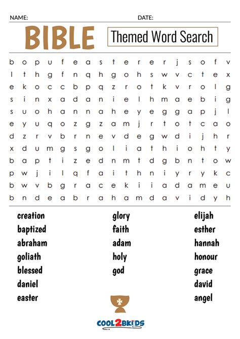 Books Of The Bible Word Search For Kids