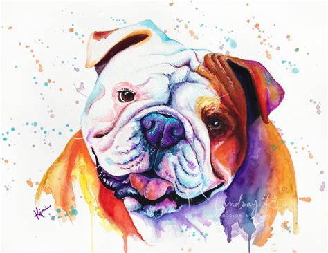 English Bulldog Art Print Pet Portrait Bulldog Watercolor Etsy In