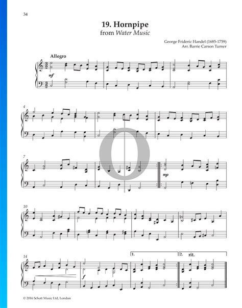 Wassermusik Hwv 348 Hornpipe Noten Piano Solo Von Georg Friedrich