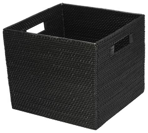 Set of 3 includes one of each: Square Rattan Storage Basket, Black - Contemporary ...