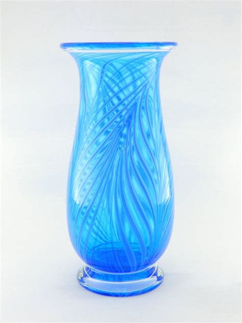 Hand Blown Art Glass Vase Aqua Blue And Cobalt Blue Ocean Etsy Art Glass Vase Vase Unique