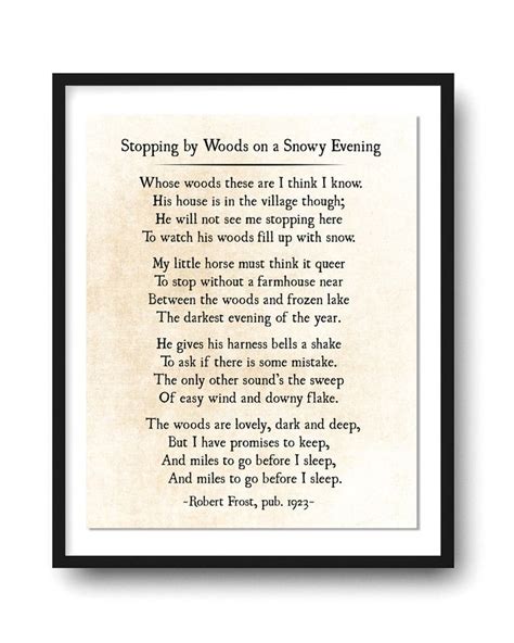 Robert Frost Poem Print Stopping By Woods On A Snowy Evening Etsy