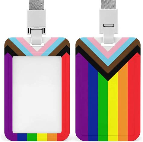 Progress Pride Flag Rainbow Gay Lesbian Transgender Bisexual Lgbtq Id Card Badge Holder With