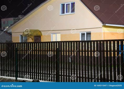 Night View Of Private House With A Fence Stock Image Image Of Spring