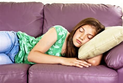 Beautiful Teenage Girl Sleeping On Sofa Stock Photo Image Of