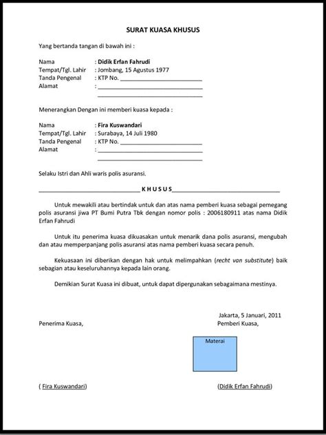 Contoh Surat Kuasa Khusus Penjualan Tanah  Kumpulan Contoh Surat