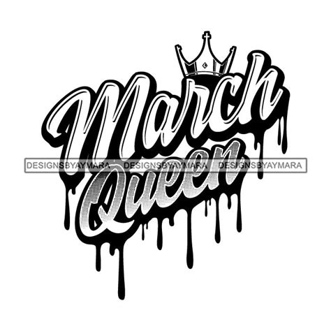 March Queen Woman Royalty Sign Bleed Crown Throne Black Woman Bw Svg