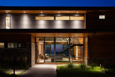 Lucid Architecture Modern Beach House Front Dusk Lucid Architecture