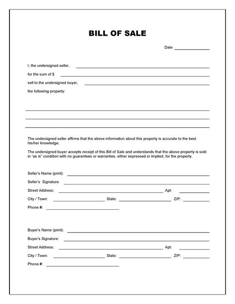 Free Blank Bill Of Sale Form Pdf Word Do It Yourself Free General