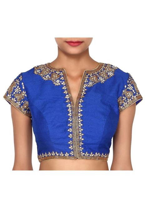 Kalki Fashions Royal Blue Blouse Adorn In Kundan Embroidery