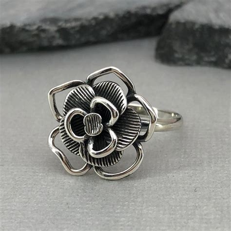 Silver Flower Ring Large Floral Sterling Silver Flower Etsy