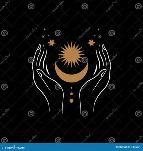 Magical Witch Hand Hands Holding Crescent Moon Boho Mystical Style