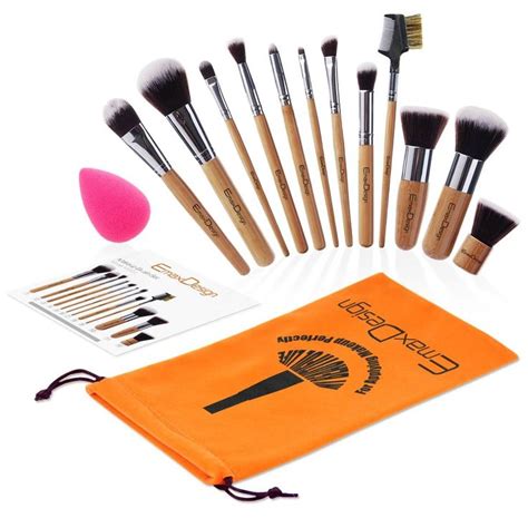 Emaxdesign 12 Pieces Makeup Brush Set Professional Bamboo Handle Premium Synthetic Kabuki