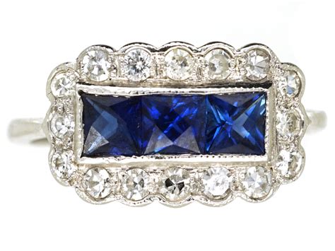 An oval diamond engagement ring is perfect for the woman who adores the fire of the round brilliant diamond, but wants something that is slightly different. Art Deco 18ct White Gold, Sapphire & Diamond Rectangular ...
