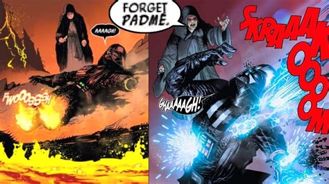 darth vader burns alive on mustafar sidious chokes him canon star wars comics explained