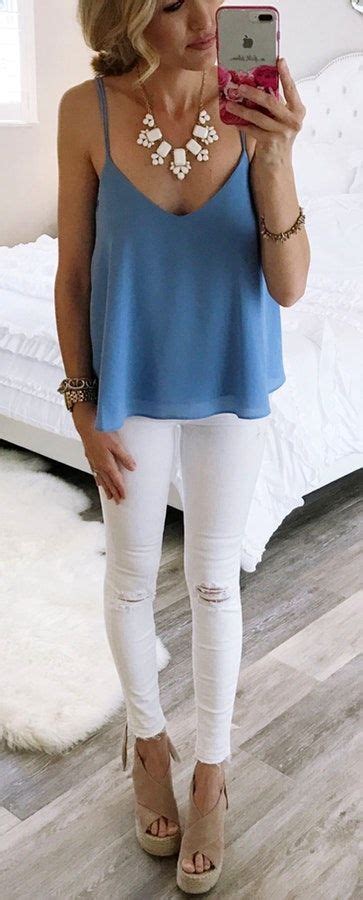 Summer Outfits Beige Heels White Ripped Pants