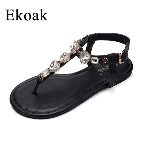 Ekoak Fashion Genuine Leather Women Gladiator Sandals Ladies Crystal