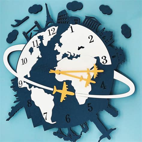 Clock Around The World Handmade Clock Travel Clock Wall Clock