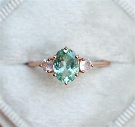 Paraiba Tourmaline Ring Moonstone Engagement Ring Mint Green Etsy Diamond Alternative