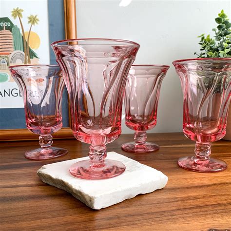 Stunning Fostoria Jamestown Iced Tea Glasses Vintage Set Of Pink Swirl Footed Stemware Set