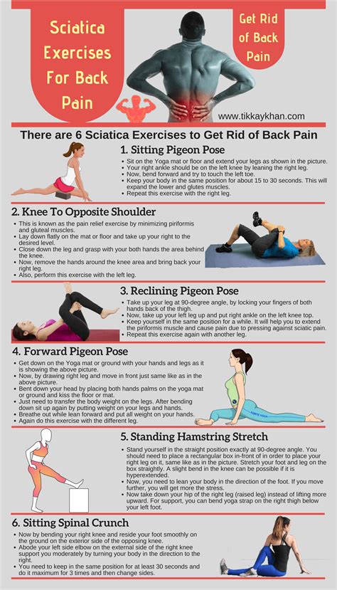 Repetition is the key to increasing flexibility, building endurance, and strengthening the specific muscles needed to support and neutralize the spine. Sciatica Exercises For Back Pain & Get Rid of Back Pain
