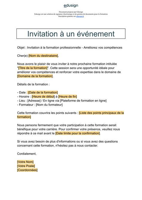 Invitation Un V Nement Mod Le De Mail Ou De Lettre Gratuit Edusign