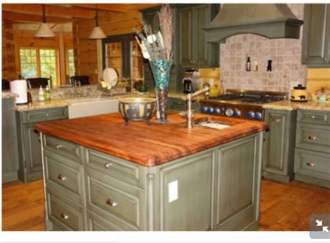 Sage Green Kitchen Cabinets With Butcher Block Countertops Kitchenwb