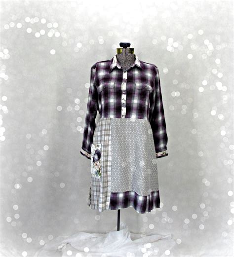 Plus Size Womens Clothing Womens Patchwork Dress Flannel Dress Plus Size Womens Plaid Shirt ...