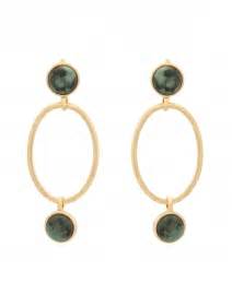 Emerald And Gold Linked Hoop Earrings Claudia Lobao