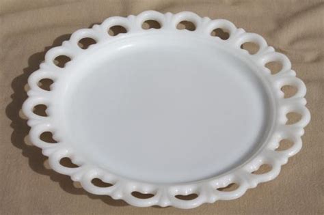 Vintage Lace Edge Milk Glass Cake Plate Large Round Tray Or Serving