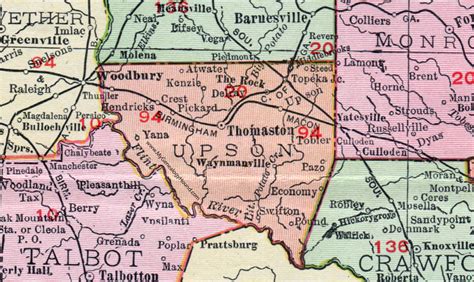 Upson County Georgia 1911 Map Thomaston The Rock Topeka Junction