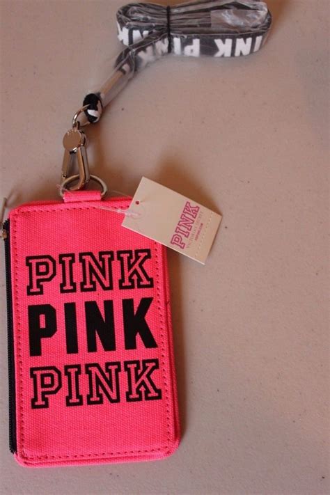 Pink Victorias Secret Id Card Holder Lanyard Wallet Limited Edition