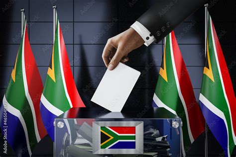 South Africa Flags Hand Dropping Ballot Card Into A Box Voting