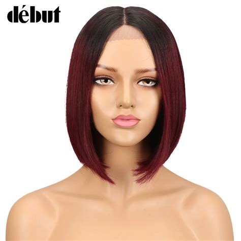 Debut Lace Front Human Hair Wigs Remy Brazilian Human Hair Lace Front Bob Short Wig Middle Side