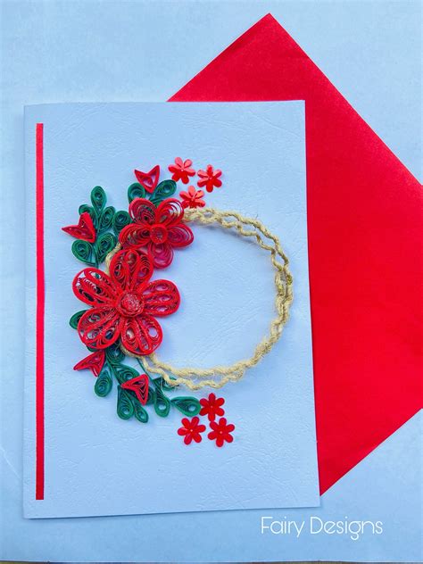 Handmade Paper Quilling Card Red Flower Quilling Art Quilled Card For