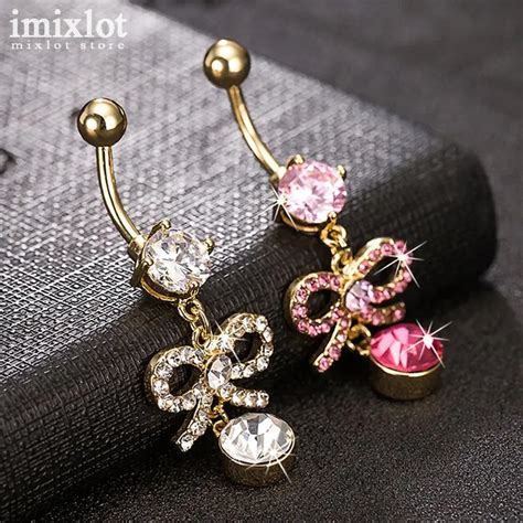 Imixlot Beautiful Bowknot Belly Button Rings Bar Surgical Piercing Sexy Body Jewelry Women Navel